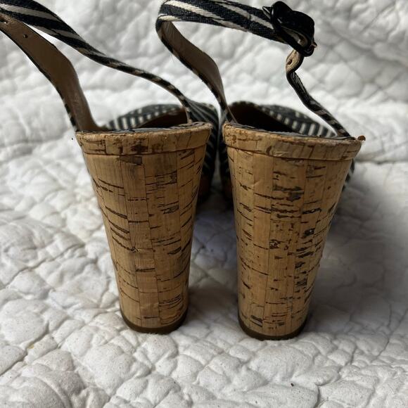 CHANEL Cruise 2008 Cork Striped CC Slingback Platform Heels Size 37 US 6.5 - Picture 5 of 9